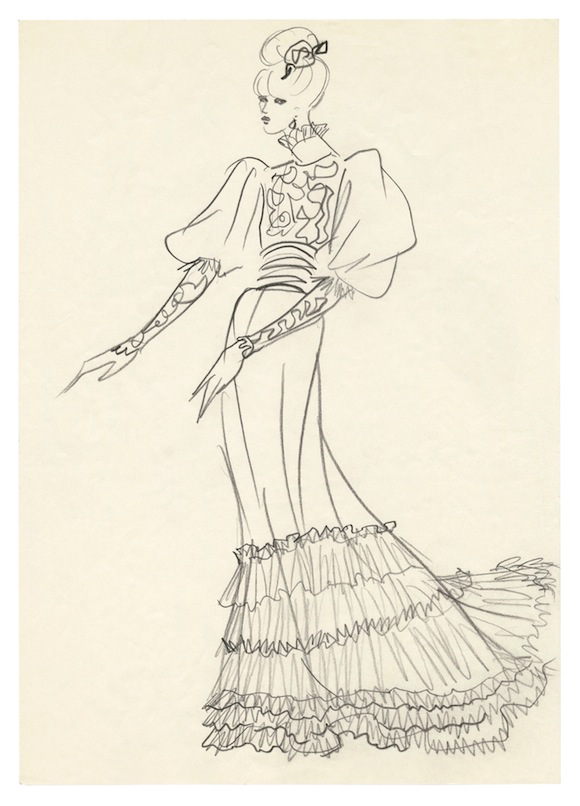 Croquis de la robe de Jane Birkin pour le Bal Proust 1971
